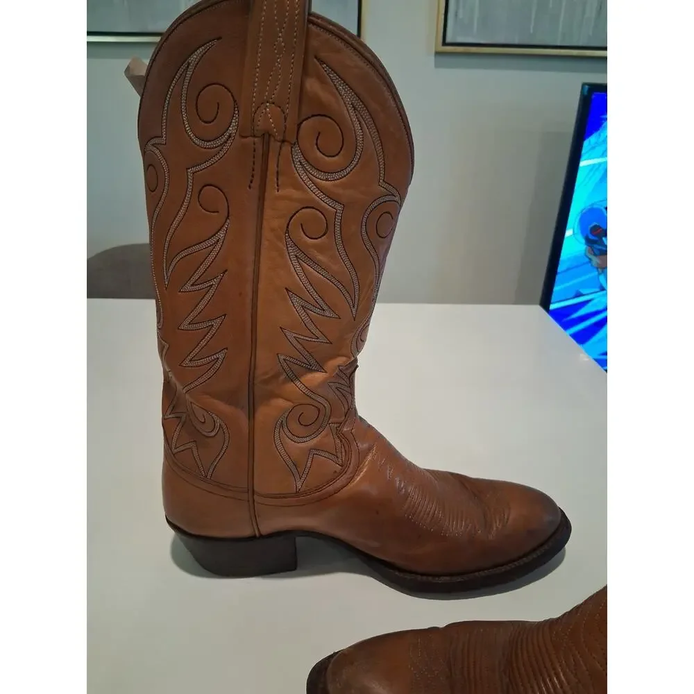 Vintage Dan Post 6865 Men's Brown Leather Cowboy Boots Size 8 D Western Stitch